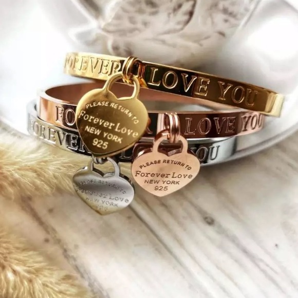 18k Yellow Gold Over Stainless Steel High-Polished “Love You Forever” Bangle! - Picture 4 of 5